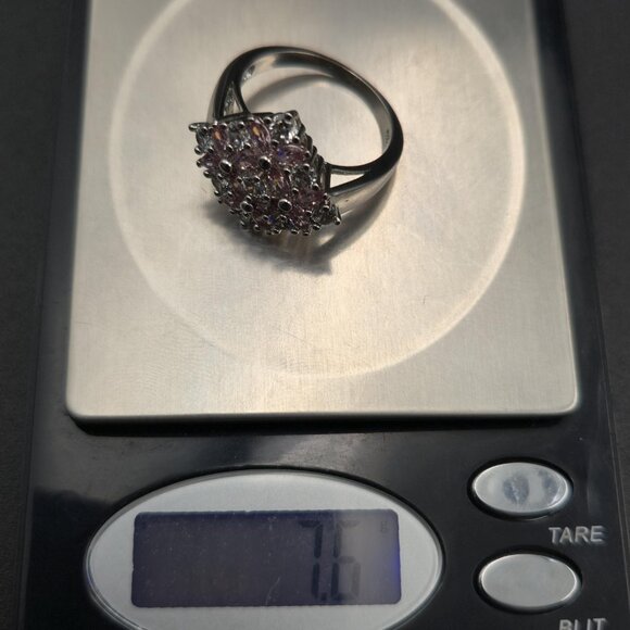 Size 11.75 Sterling Silver Pink And Clear Cubic Zirconia Gems Ring A6450 - Picture 9 of 9
